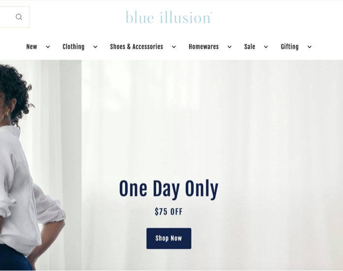 A fake site pretending to be Blue Illusion, operating under a completely different domain name.